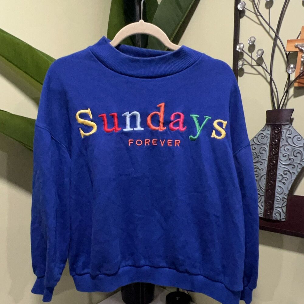 Minga London Sundays Forever Sweatshirt Blue S Embroidered Mock Neck